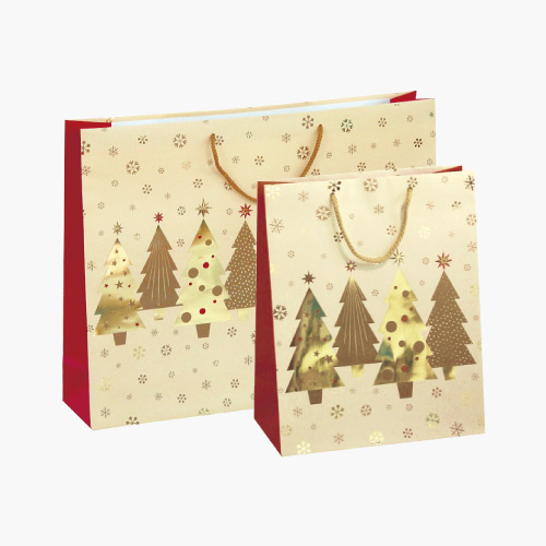 Papier Tragetasche mit \"Glitzernder Tannenwald\" Motiv