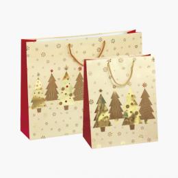 Papier Tragetasche mit \"Glitzernder Tannenwald\" Motiv